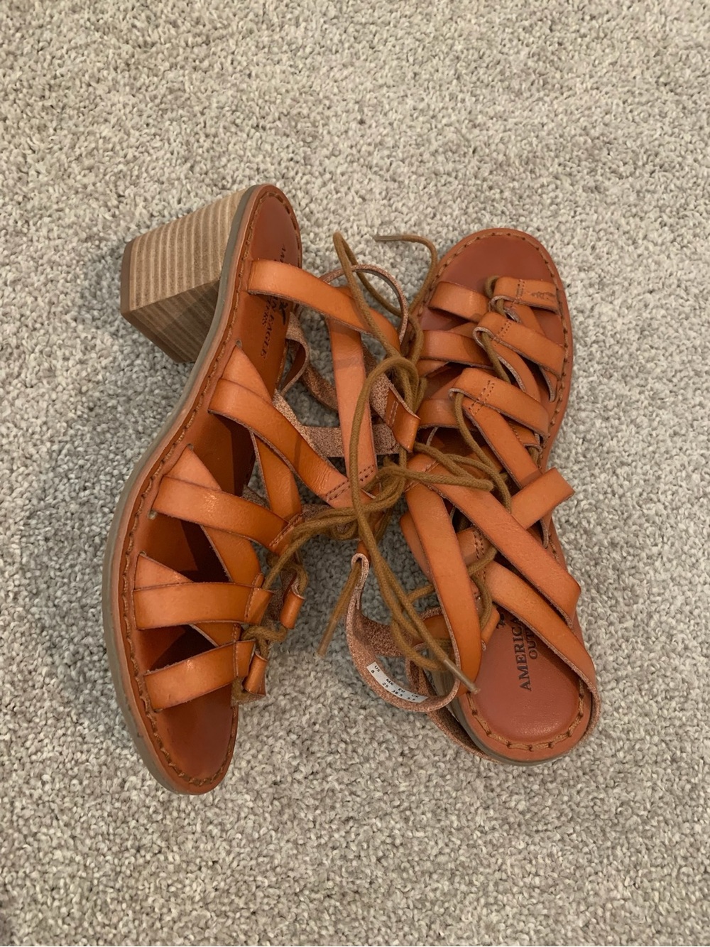 American Eagle Outfitters Brown Leather Strappy Gladiator Block Heel Sandals 8